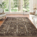 8x10 Washable Rugs for Living Room, Soft Large Rugs Brown Area Rug, Indoor Vintage Carpet for Bedroom Dining Room Office, Rubber Backed Non Slip Low Pile Mat, Dark Brown