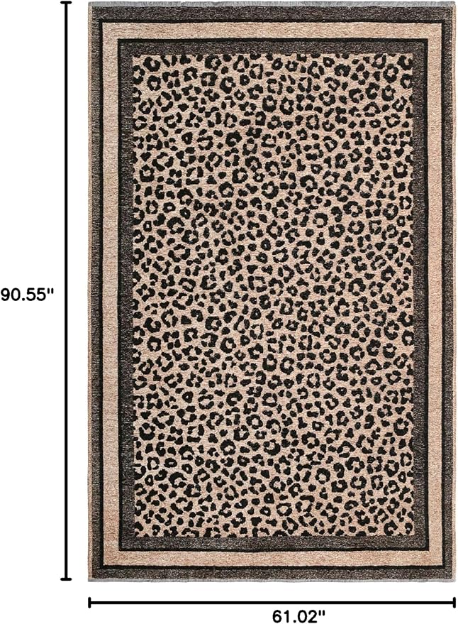Alfa Rich 5x8 Leopard Beige Black Washable Area Rugs for Living Room Bedroom Kitchen Cotton Rug