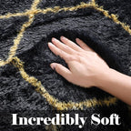 ONASAR 5x7 Area Rugs for Living Room Bedroom, Washable Fluffy Black and Gold Faux Fur Rug, Geometric Boho Soft Plush Shaggy Floor Carpet Mat for Nursery Kids Girls Boys Teen Dorm Home Office Decor