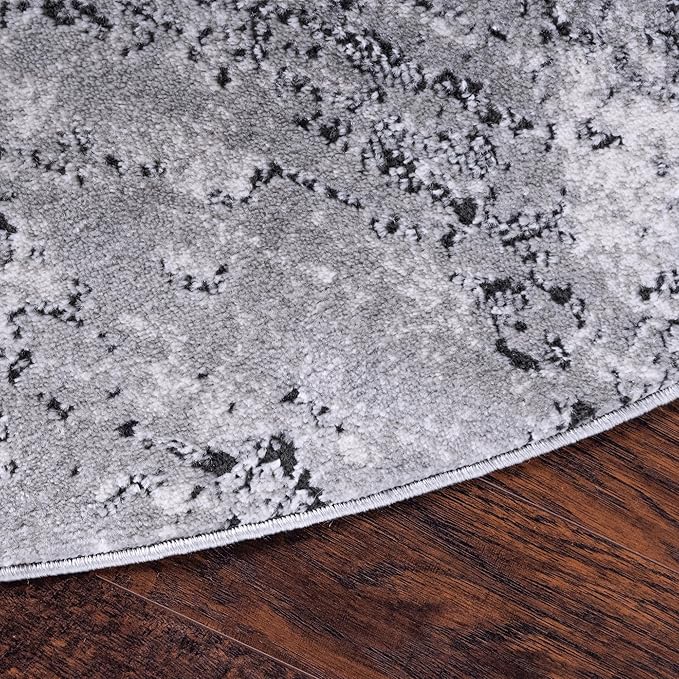 Rugs.com Leipzig Collection Rug – 5 Ft Round Gray Low-Pile Rug Perfect for Kitchens, Dining Rooms