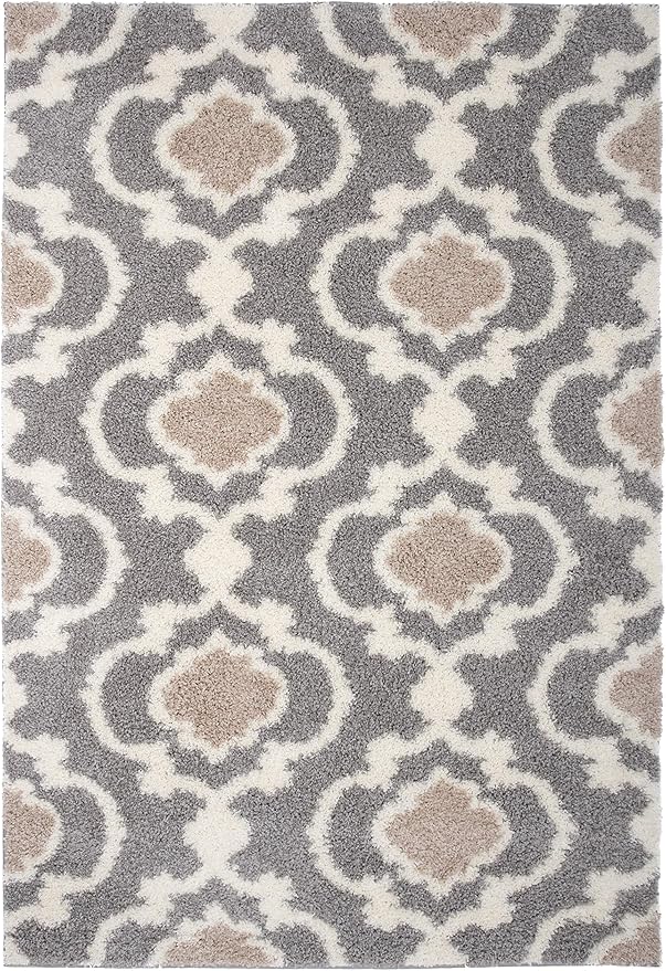 Rugshop Cozy Moroccan Trellis Gray/Cream 5'3" x 7'3" Indoor Shag Area Rug