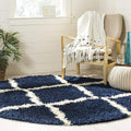 SAFAVIEH Dallas Shag Collection Area Rug - 4' Round, Navy & Ivory, Trellis Design, Non-Shedding & Easy Care, 1.5-inch Thick Ideal for High Traffic Areas in Living Room, Bedroom (SGD257N)