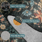 DOKINO 2x10 Runner Rug for Hallway, Vintage Washable Long Kitchen Rug with Low Pile Design, Floral Non Slip Soft Carpet Runner for Hallway, Kitchen, Bathroom, Bedroom, Blue