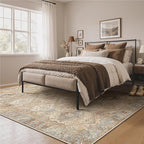 Bavni Clearance 5x7 Area Rugs for Living Room, Machine Washable Rug Non Slip, Vintage Chenille Distressed Print Carpet, Large Low Pile Ultra-Thin Lightweight Rugs for Bedroom, Dining Room, Wood Brown