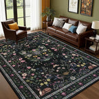 6x9 Area Rugs Living Room Rug: Vintage Washable Rug Floral Soft Carpet Indoor Floor Non-Slip Boho Stain Resistant Large Carpets for Bedroom Kids Nursery Dining Room Farmhouse Home Office Black/C02