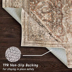 vivorug Brown Runner Rug 2x10 Machine Washable Rug with Non-Slip Backing, Ideal for Kitchen Hallway Entryway Laundry Room - Vintage, Durable, Easy Clean, Low Pile Carpet Runner