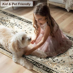 XWZO Runner Rug 2x10ft for Long Hallways, Washable Non-Slip Low Pile Area Rug with Rubber Backing, Spill Resistant Soft Vintage Floor Carpet for Kitchen Entryway Stair Landing Bedroom, Brown Beige