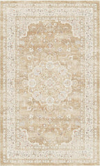 HUGEAR Machine Washable Area Rugs 3x5 Vintage Beige Brown Living Room Rug Neutral Style Non Slip Stain Resistant Low Pile Throw Carpet for Office Home Retro Aesthetic Modern Decor