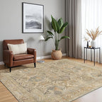 Bavni Runner Rug 2x10 Kitchen Rugs for Hallways Entryway, Washable Vintage Print Carpet, Ultra-Thin Chenille Low Pile Lightweight Rug with Non Slip Backing, Wood