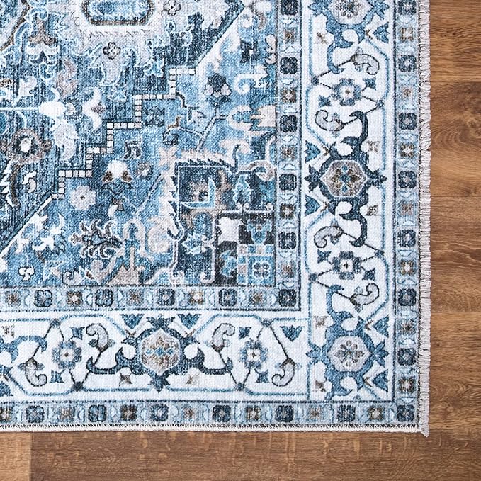 Bloom Rugs Caria Washable Non-Slip 8x10 Rug - Navy Blue Traditional Area Rug for Living Room, Bedroom, Dining Room, and Kitchen - Exact Size: 7'8" x 10'
