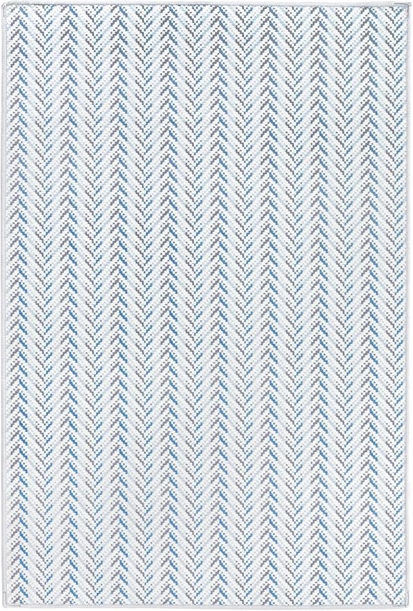 Dash & Albert Lowell Blue Machine Washable Rug, 5 X 8 Feet, Blue Graphic Pattern - Premium Luxury Hotel Quality Soft Breathable Hypoallergenic Machine Washable Easy Care All Season Comfortable