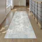 2x6 Washable Runner Rug Blue Cream Abstract Hallway Kitchen Throw Rug Neutral Modern Non Slip Soft Low Pile Lightweight Carpet for Bathroom Laundry Bedroom Living Room