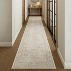 Light Brown Runner Rug 3x12 Hallway Machine Washable Kitchen Vintage Distressed Non Slip Long Carpet Indoor Retro Floral Bedroom Accent Throw Rug for Bathroom Office Laundry Dining Room