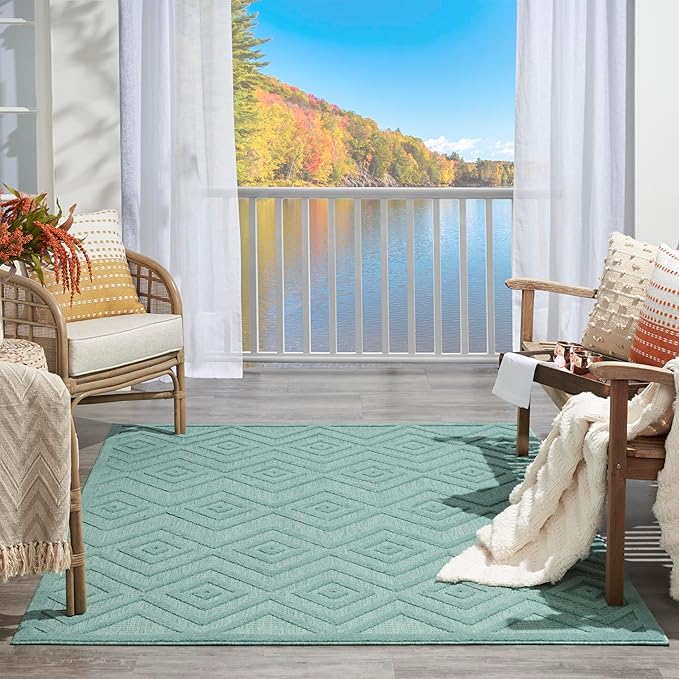 Nourison Home Versatile Aqua Teal 6' x 9' Area Rug - Easy Clean, Non Shedding, Bed Room, Living Room, Dining Room, Kitchen (6' x 9')