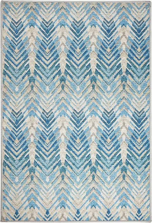 Dash & Albert Seneca Blue Machine Washable Rug, 2 X 3 Feet, Blue Graphic Pattern