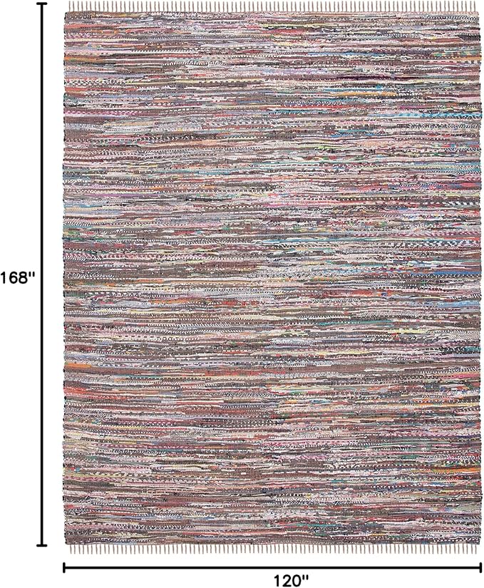 SAFAVIEH Rag Rug Collection Area Rug - 10' x 14', Rust & Multi, Handmade Boho Stripe Cotton, Ideal for High Traffic Areas in Living Room, Bedroom (RAR121E)