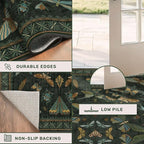 Dark Green Area Rugs 5x7 for Living Room - Fairy Fantasy Moss Rugs for Dining Room Table, Bedroom, Whimsical Insect Boho Moth Décor, Washable Non Skid Soft Carpet