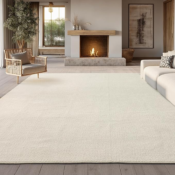Bedsure 4x6 Faux Wool Area Rugs for Living Room, Machine Washable Carpet, Non-Slip Backing, Pet Friendly Throw Rug for Bedroom Dining Room, Linen