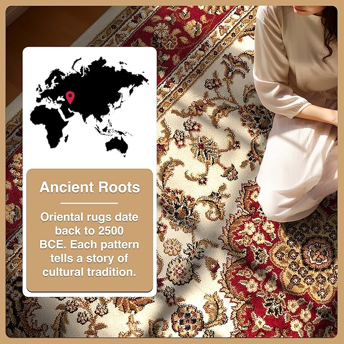 Well Woven Barclay Collection Medallion Kashan Ivory 6x9 Oval Rug - for Living Room, Bedroom, and Dining Room