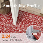 Christmas Area Rug 2x3 Red Washable Entryway Non Slip Small Carpet Holiday Door Mat Vintage Distressed Floral Accent Rug Low Pile Soft Thin Xmas Doormat for Bathroom Laundry Kitchen