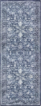 KILOCOCO Hallway Runner 2x6 Rug Runner Printed Vintage Floral Washable Kitchen Runners Non-Slip Rubber Backed Runners for Hallways Laundry Room Distressed Boho Rugs for Entryway Bedroom, Blue