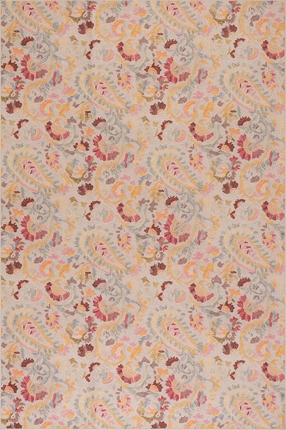 Dash & Albert INES Multi Machine Washable Rug, 4 X 6 Feet, Multicolored/Yellow Floral Pattern