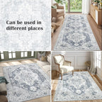 jinchan Kelda Area Rug 2x3 Entryway Rug Washable Doormat Vintage Retro Indoor Distressed Door Mat Accent Gray Floor Cover Lightweight Non Slip Low Pile Carpet for Bathroom Living Room Bedroom Grey