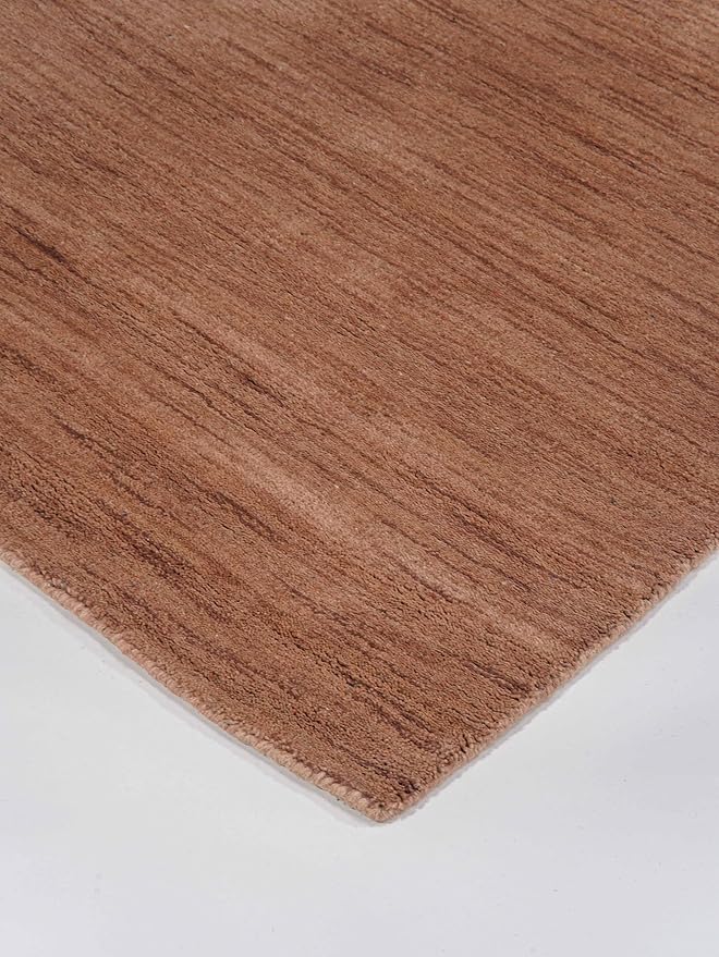 Hand Knotted Loom Wool ECO-Friendly Area Rugs - 4'x6', Rectangle, Light Brown Color, Solid Plain Design, High Pile Thick Handmade Anti Skid Rugs for Living Room (L00111)