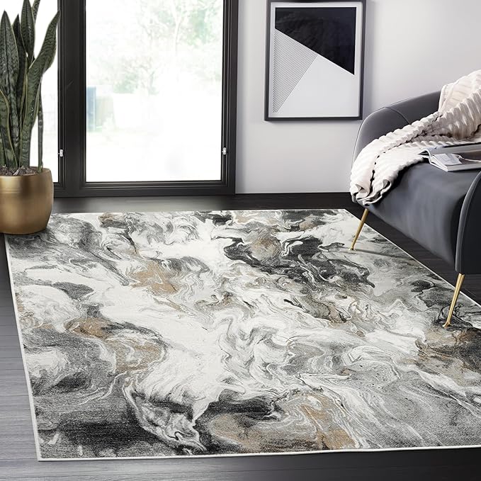 Abani Rugs Regal REG500A - 4' x 6' - Grey/Black Washable