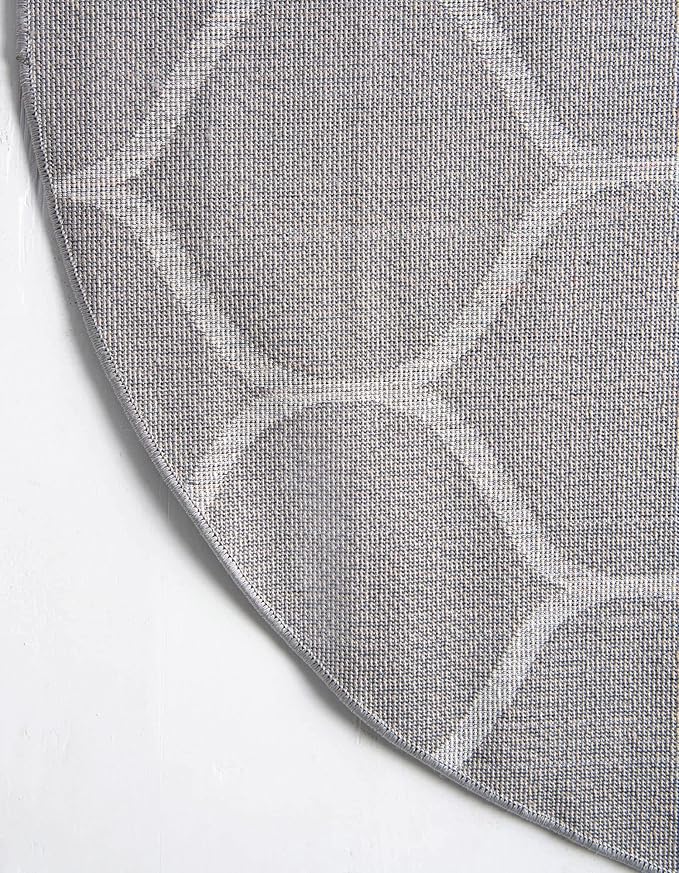 Rugs.com Lattice Frieze Collection Rug – 7' Round Light Gray Medium Rug Perfect for Kitchens, Dining Rooms