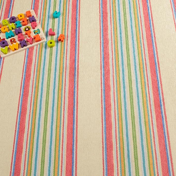 Dash & Albert Cady Stripe Multi Machine Washable Rug, 7.5 X 9.5 Feet, Multicolored Stripe Pattern - Premium Luxury Hotel Quality Soft Breathable Hypoallergenic Machine Washable Easy Care All Season
