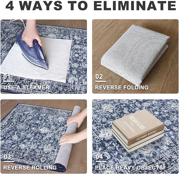 KILOCOCO Runner for Hallway 3x16 Runner Rug Printed Vintage Floral Washable Rug Kitchen Runners Soft Non-Slip Low Pile Hallway Runners Laundry Room Distressed Boho Rugs, Blue