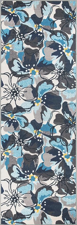 Rugshop Gray Large Floral Non-Slip Runner Rug Fade Resistant for Hallway, Entryway and Kitchen, 2'7" x 10'
