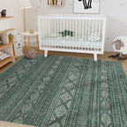 Nakagishi Green Rug Area Rugs 5x7: Washable Boho Large Neutral Modern Soft Farmhouse Rug Stain Resistant Indoor Floor Non-Slip Carpet for Women Home Enthusiasts Aged 25-45 - Bedroom Room Decor