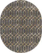Unique Loom Glam Collection Area Rug - Trellis (7' 10" x 10' Oval, Gray Gold/ Gold)