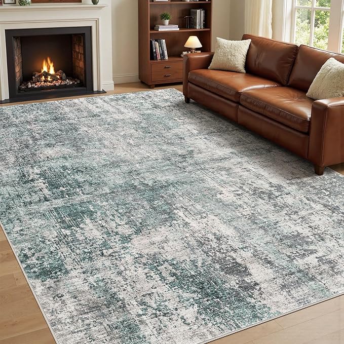 10x14 Area Rug Living Room Rugs - Washable Neutral Modern Abstract Soft Thin Large Rug Indoor Floor No Slip Rug Carpet for Bedroom Under Dining Table Home Office Decor - Green/Grey