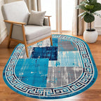 Distressed Blue Grey Greek Key Pattern Indoor Area Rug 3x5 for Living Room Bedroom Dining Room Faux Wool Anti Slip Floor Mats Nursery Entryway Minimalist Geometric Texture Bordered Rugs Retro Carpet