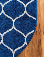 Rugs.com Lattice Frieze Collection Rug – 3' 3 x 5' 3 Oval Navy Blue Medium Rug Perfect for Living Rooms, Large Dining Rooms, Open Floorplans