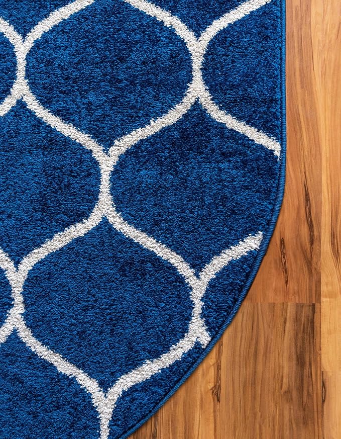 Rugs.com Lattice Frieze Collection Rug – 4' x 6' Oval Navy Blue Medium Rug Perfect for Living Rooms, Large Dining Rooms, Open Floorplans