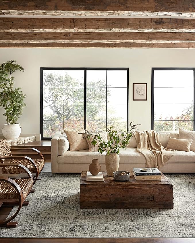 Loloi Magnolia Home by Joanna Gaines Sinclair Collection SIN-04 Natural/Sage 2'-3" x 7'-6", .25" Pile Height, Machine Washable, Runner Rug