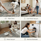 Bavni 3x5 Area Rug for Living Room Bedroom, Washable Boho Print Vintage Aesthetic Rug, Ultra-Thin Low Pile Rugs for Entryway Playroom with Non Slip Backing, Grey