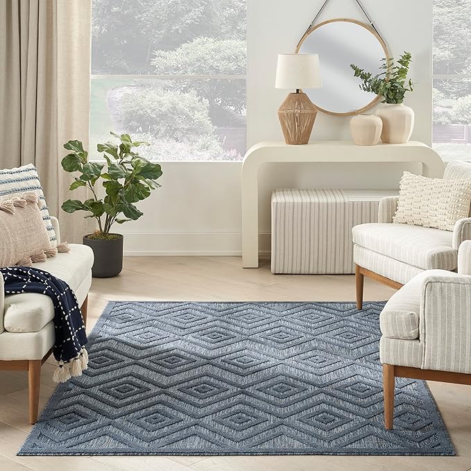 Nourison Home Versatile Navy Blue 5' x 7' Area Rug - Easy Clean, Non Shedding, Bed Room, Living Room, Dining Room, Kitchen (5' x 7')