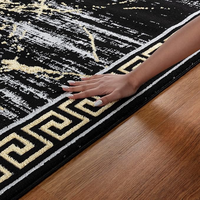 GLORY RUGS Area Rugs Marble 2x7 Black Gold Carpet Modern Abstract Rug Living Room Dining Bedroom Rug