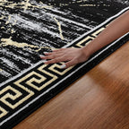 GLORY RUGS Area Rugs Marble 2x7 Black Gold Carpet Modern Abstract Rug Living Room Dining Bedroom Rug