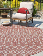 Unique Loom Outdoor Trellis Collection Area Rug - Tribal Trellis (13' Round, Rust Red/ Ivory)