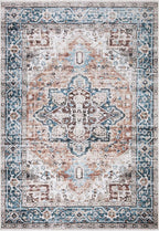 Bloom Rugs Washable Non-Slip 10x14 Rug - Terracotta/Blue Traditional Oriental Area Rug for Living Room, Bedroom, Dining Room, and Kitchen - Exact Size: 10' x 14'