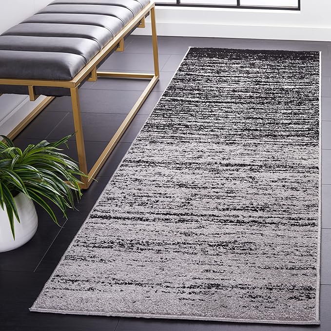 SAFAVIEH Adirondack Collection Runner Rug - 2'6" x 20', Silver & Black, Modern Ombre Design, Non Shedding & Easy to Clean, Ideal for Hallway, Foyer, Kitchen, Entryway, Bedroom (ADR113A)