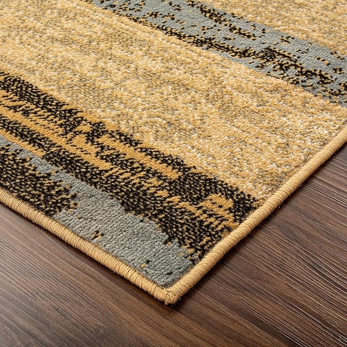 SUPERIOR Indoor Runner Rug, Jute Backed, Modern Geometric Patchwork Floor Decor for Bedroom, Office, Living Room, Entryway, Hardwood Floors, Rockwood Collection, 2' 7" x 10', Light Blue-Beige