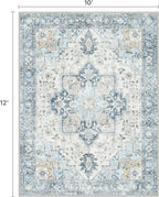 10x12 Area Rugs for Living Room, Machine Washable Rug, Non Slip Vintage Rugs, Low Pile Lightweight Print Rug for Bedroom, Dining Room, Home Office, Blue