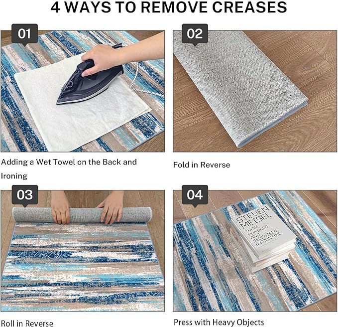 Modern Abstract 8x10 Large Machine Washable Living Room Rug Non-Slip Soft Bedroom Area Rug Blue Ultra Thin Print Faux Wool Carpet Throw Rugs for Nursery Playroom Dining Room Indoor Office
